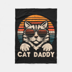 Cat Daddy Sungles Sunset Retro Fur Dad Papa Kitten Fleece Blanket