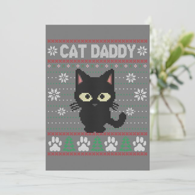 Cat Daddy Ugly Christmas Sweater Pajama Kitty Cat  Invitation (Standing Front)
