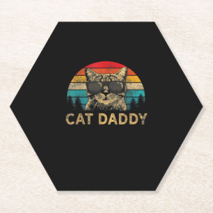 Cat Daddy Vintage Eighties Style Cat Retro Distres Paper Coaster