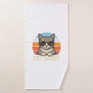 Cat Daddy Vintage Sunset Cool Cat Shirt Design_1 Bath Towel