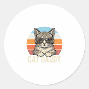 Cat Daddy Vintage Sunset Cool Cat Shirt Design_1 Classic Round Sticker