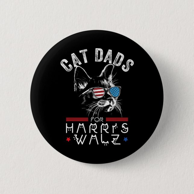 Cat Dads For Harris Waltz 2024 Usa Flag  2 Inch Round Button (Front)
