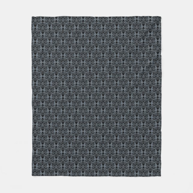 Cat Damask Large Print Slate Fleece Blanket (Front)