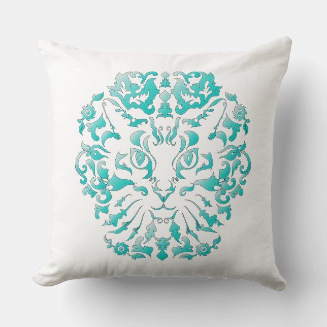 Cat Damask (Turquoise) Pillow (Front)