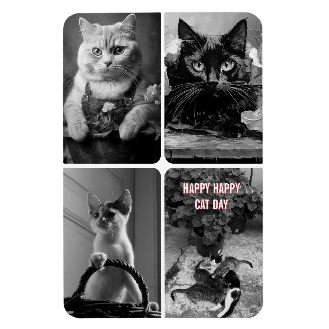 cat day black white red  magnet (Vertical)