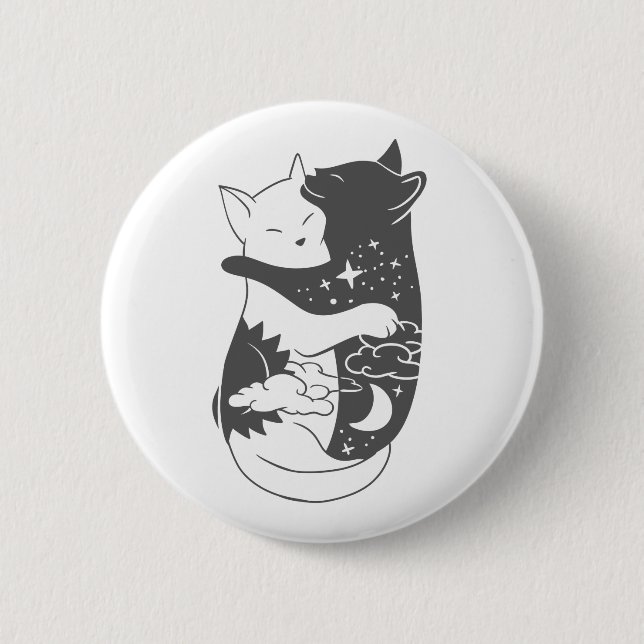Cat day cat night illustration - Choose background 2 Inch Round Button (Front)