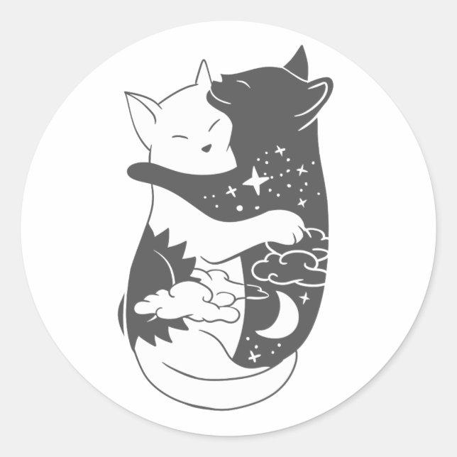 Cat day cat night illustration - Choose background Classic Round Sticker (Front)