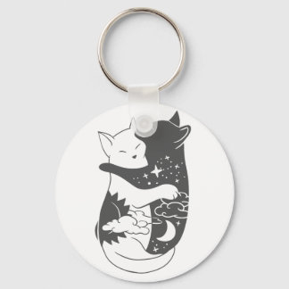 Cat day cat night illustration - Choose background Keychain