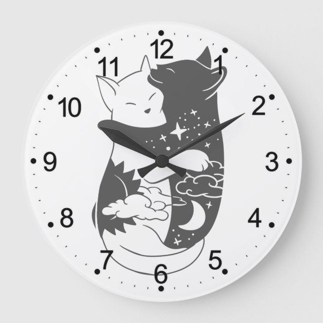 Cat day cat night illustration - Choose background Large Clock (Front)