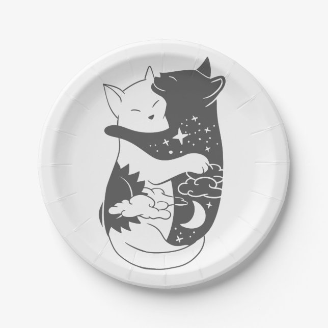 Cat day cat night illustration - Choose background Paper Plate (Front)