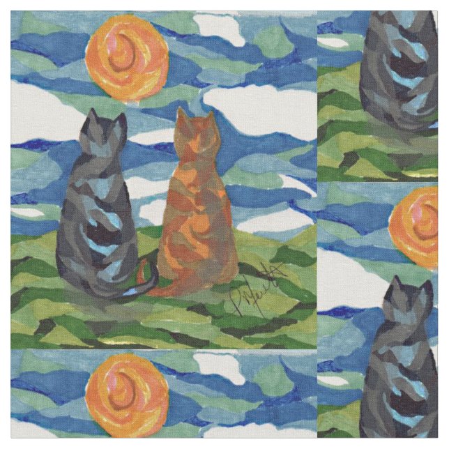 Cat Day Dreams Art Fabric (Close Up)