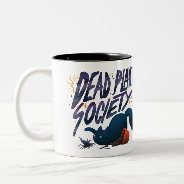 Cat Dead Plant Society Two-Tone Coffee Mug (Left)