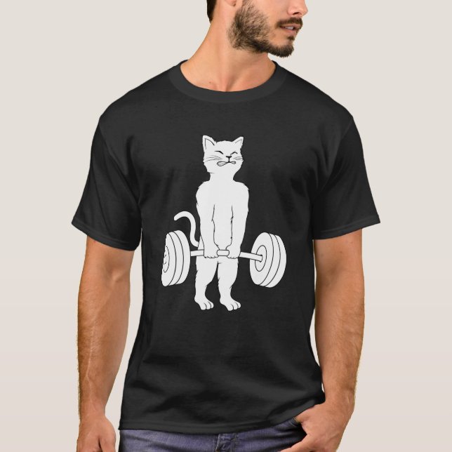 Cat Deadlif Powerlifting Kitty Tee Weightlifting C (Front)