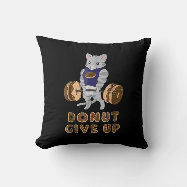 Cat Deadlift Powerlifting Doughnut Gym Throw Pillow (Front)
