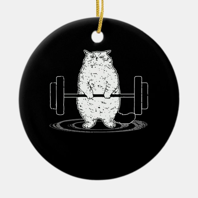 Cat Deadlift Powerlifting Kitty Muscle Cute Cats F Ceramic Ornament (Front)