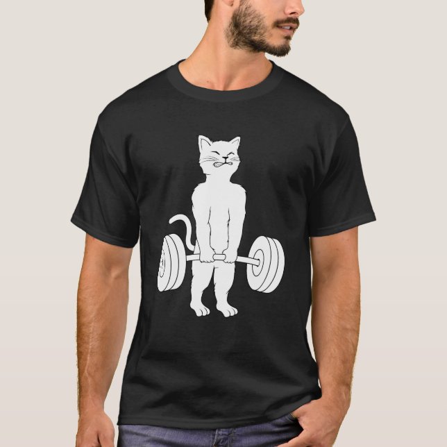 Cat Deadlift Shirt Powerlifting Kitty Tee Weightli (Front)