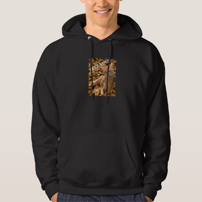 Cat Deez Nuts Joke with Pecan Background Hoodie (Front)
