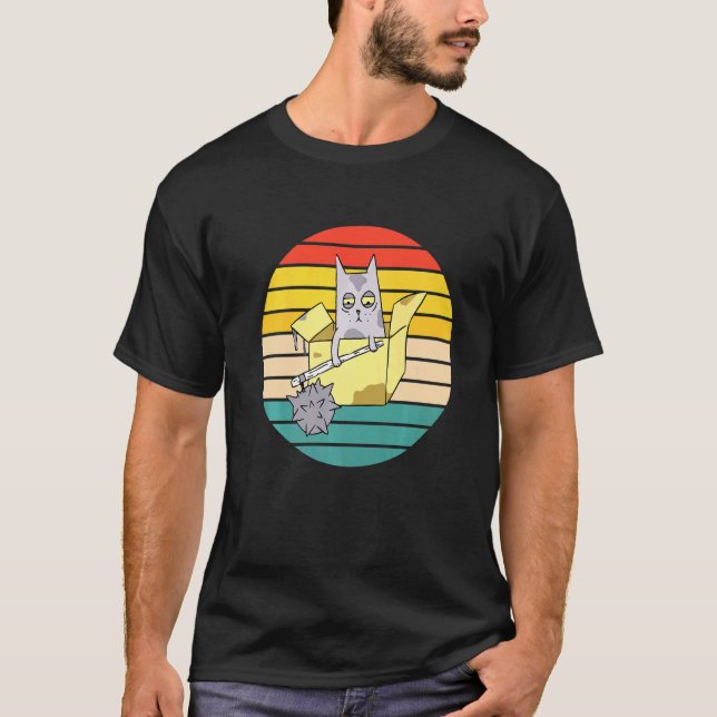 Cat Defending Cardboard T-Shirt (Front)