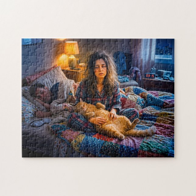 Cat Demands 3AM Cuddles Jigsaw Puzzle (Horizontal)
