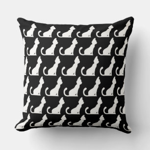 Cat Design Black Throw Pillow