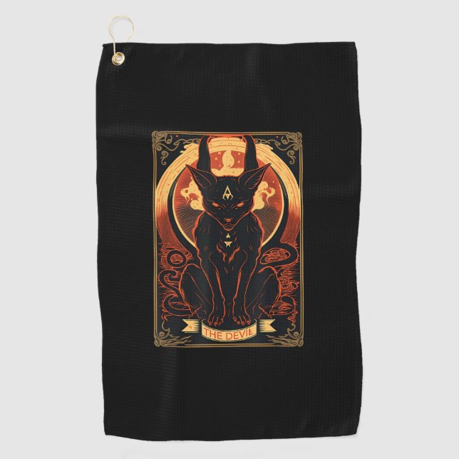 Cat Devil Tarot Card Graphic Illustration Golf Towel (Front)
