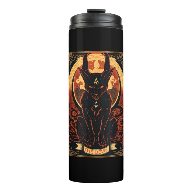 Cat Devil Tarot Card Graphic Illustration Thermal Tumbler (Front)