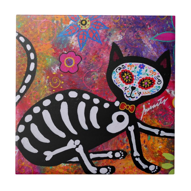 CAT DIA DE LOS MUERTOS TILE (Front)