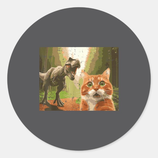 Cat Dinosaur Trex Selfie Funny Meme Humor Boys Gir Classic Round Sticker (Front)