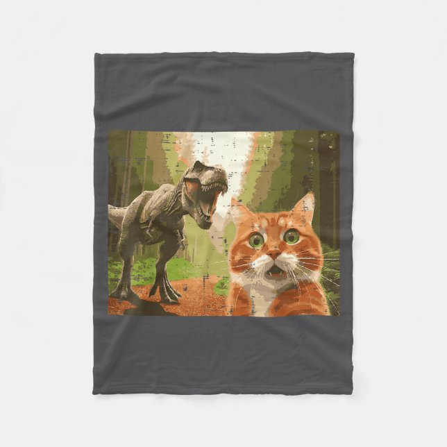 Cat Dinosaur Trex Selfie Funny Meme Humor Boys Gir Fleece Blanket (Front)