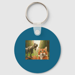 Cat Dinosaur Trex Selfie Funny Meme Humor Boys Gir Keychain