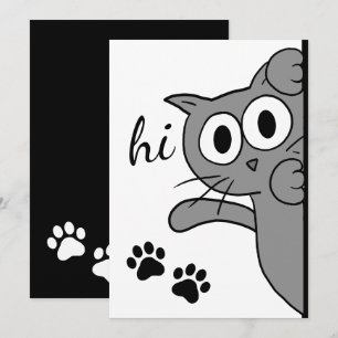 Cat Dit Bonjour Empreinte de patte Gris Carte Plat