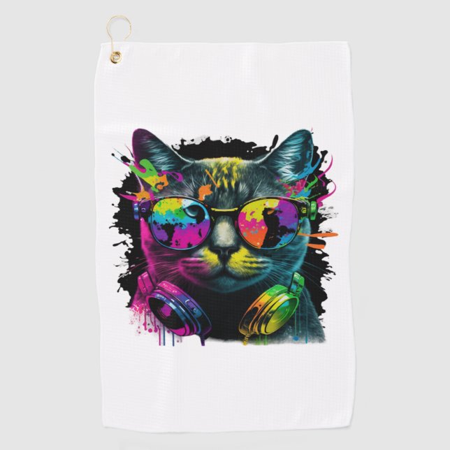 Cat DJ  Feline Rhythms  Golf Towel (Front)