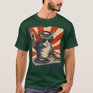 Cat Dj Headphoneurntable Vintage Music EDM Men Wom T-Shirt