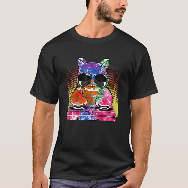 Cat Dj Kitty Sound House Cute Music Pet Owner Anim T-Shirt (Front)