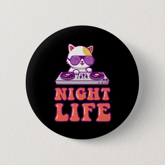 Cat DJ Music Kitten Rave Disco Kitty Animal Pet Gi 2 Inch Round Button (Front)