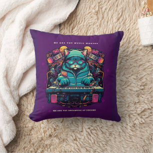 CAT DJ MUSIC MAKER CHRISTMAS THROW PILLOW