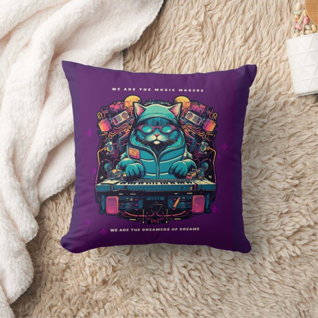 CAT DJ MUSIC MAKER CHRISTMAS  THROW PILLOW (Blanket)