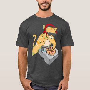 Cat DJ Pizza Cool Kitty Disc Jockey Funny Music T-Shirt