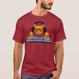 Cat DJ Pizza Cool Kitty Disc Jockey Funny Music T-Shirt