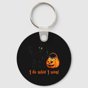 Cat Do What Want Halloween Candy Pumpkin Bag Black Keychain