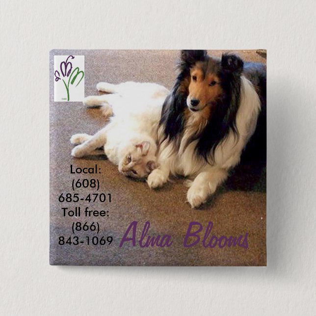 Cat & Dog 2 Inch Square Button (Front)