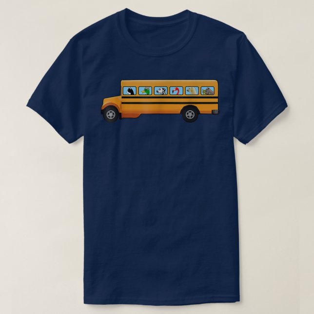 Cat, Dog and Duck in a School Bus Funny  T-Shirt (Design Front)
