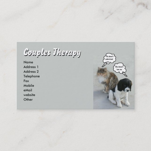 Cat & Dog Couples Therapy Business Card (Front)