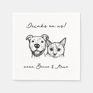 Cat Dog Drinks on Us Pet Wedding  Napkin