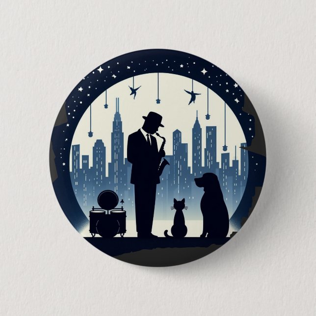 Cat, dog, Jazz  2 Inch Round Button (Front)