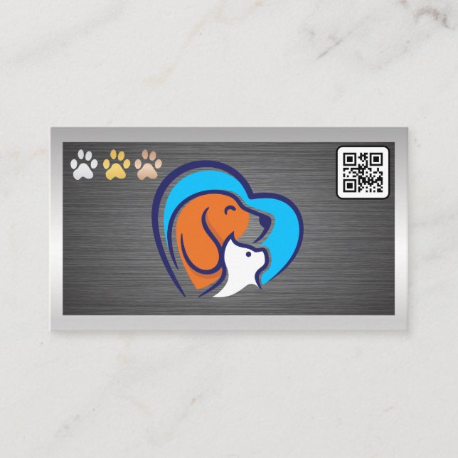 Cat Dog Logo Paws | QR code  Business Card (Front)