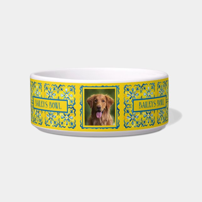 Cat Dog Lovers Mediterranean Style Photo Name    Bowl (Front)