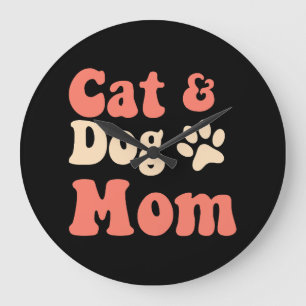 Cat Dog Mom Large Clock