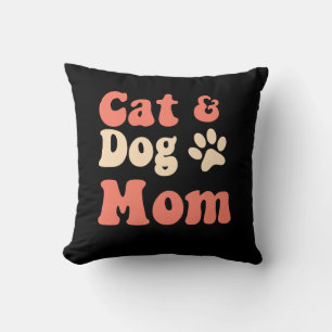 Cat Dog Mom Throw Pillow