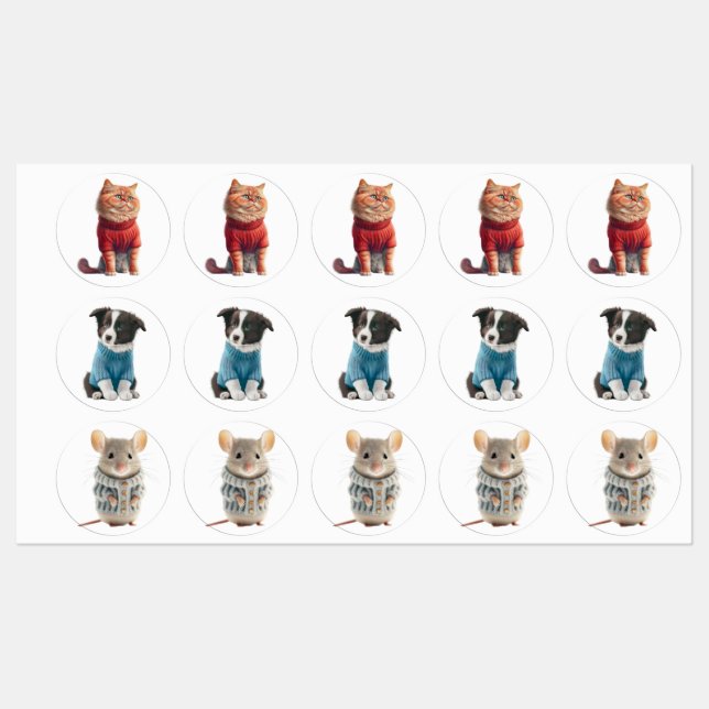 Cat Dog Mouse Picture Classic Label   (Sheet)